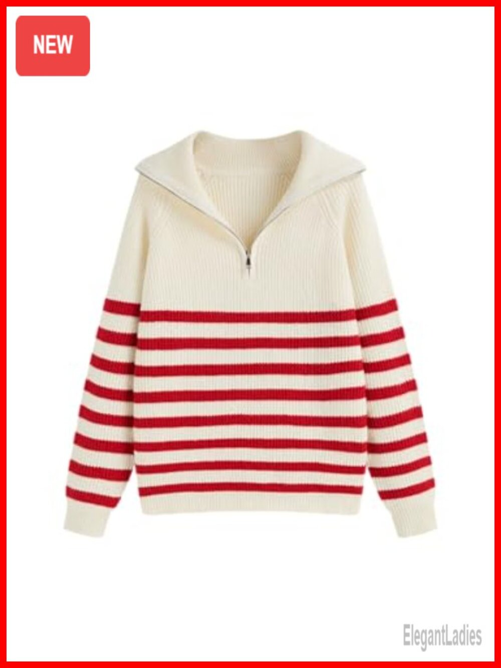 Women's Striped Quarter Zip Pullover Sweater Mock Neck Knit Fall Casual